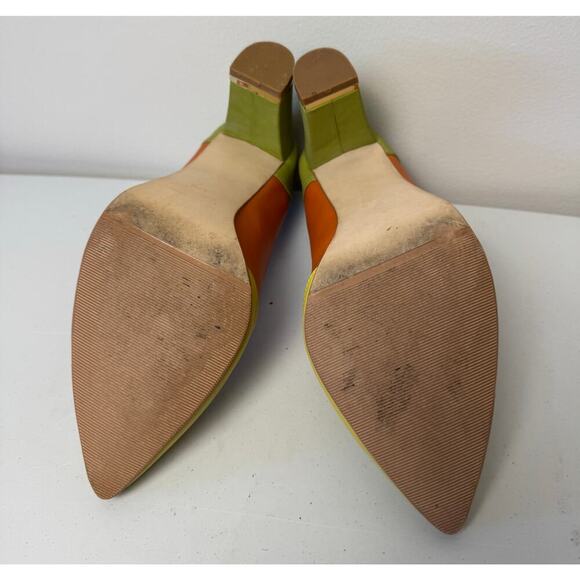 Vero Cuoio Zevio Italian Leather Color Block Yellow Green Orange Pump Shoe Sz 40 - Picture 6 of 11